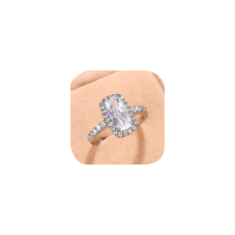 9192 Square Cubic Zircon Engagement Luxury Ring 925 Sterling Silver CZ Ring